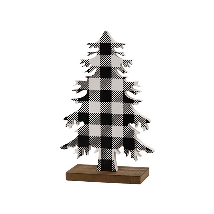 Black & White Buffalo Check Wooden Tree with Base 10"H Thumbnail