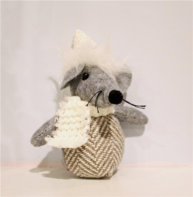 Plush Grey Mouse Ornament 6"H Thumbnail