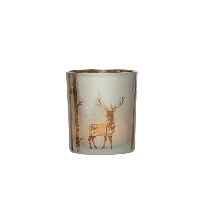 Mercury Glass Candle Holder with Laser Etched Woodland Scene Thumbnail