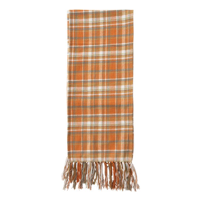Autumn Plaid Cotton Flannel Table Runner with Fringe 72"L x 14"W Thumbnail