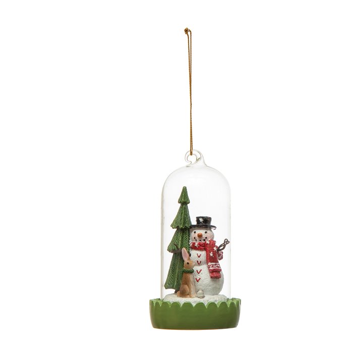 Snowman in Miniature Glass Cloche Ornament with LED Light Thumbnail