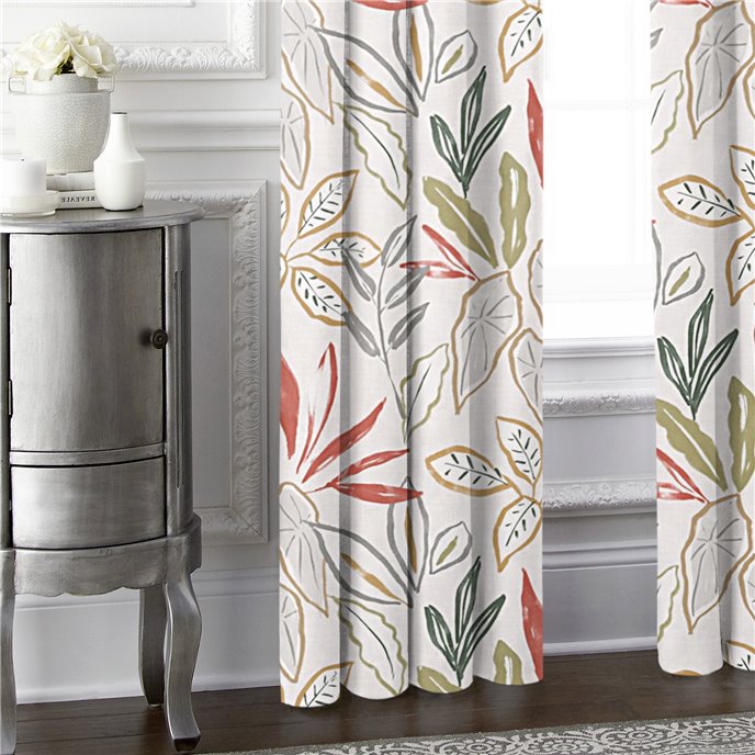 Fall Foliage Beige Pinch Pleat Drapery Panel Pair - Size (40" W x 132" L) Thumbnail