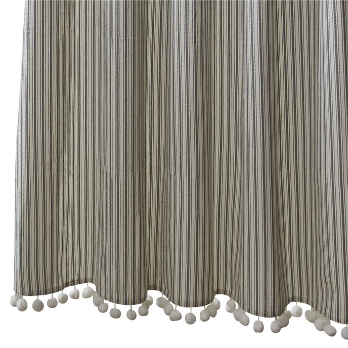 Ticking With Ball Fringe Shower Curtain 72X72 Thumbnail