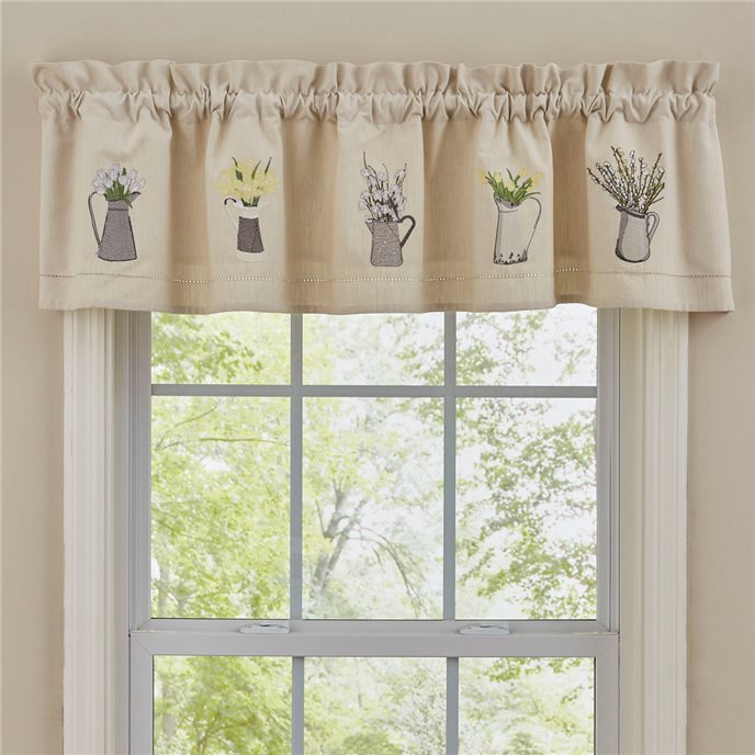 Pitcher With Flowers Embroidered Lined Valance 60X14 Thumbnail