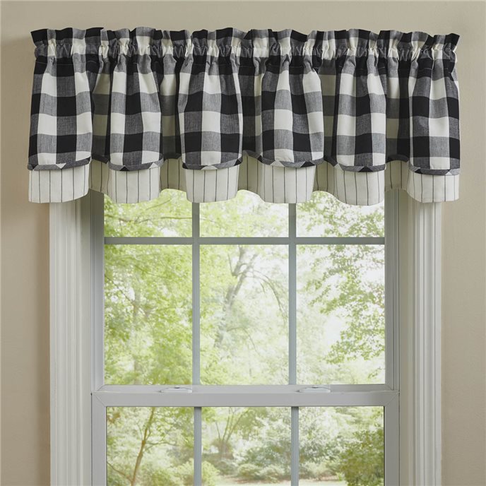 Wicklow Check Lined Layered Valance 72X16 - Black/Cream Thumbnail