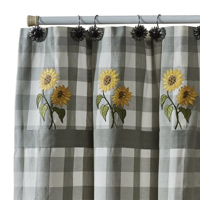 Wicklow Check Sunflower Embroidered Shower Curtain 72X72 Thumbnail