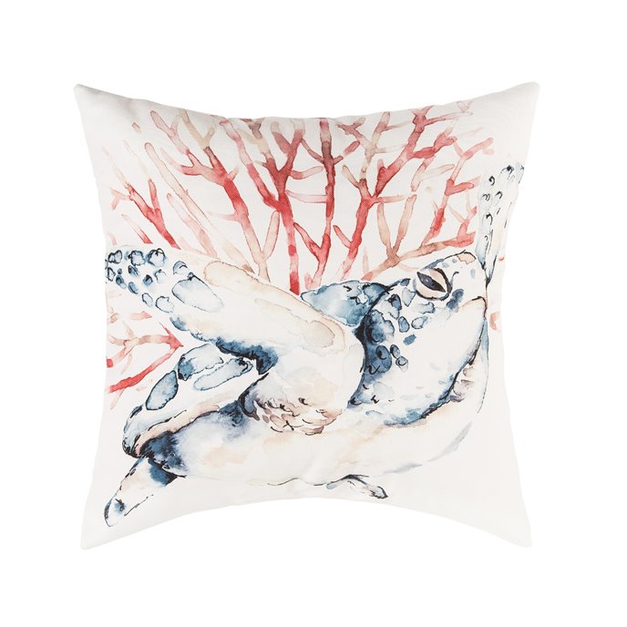 Blue and Coral Turtle Indoor/Outdoor Pillow Thumbnail