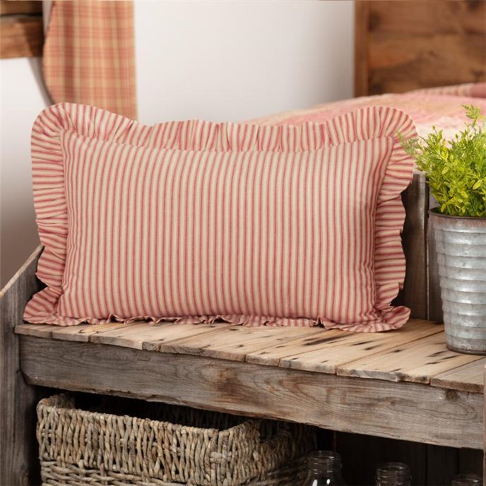Sawyer Mill Red Ticking Stripe Fabric Pillow Cover 14x22 Thumbnail