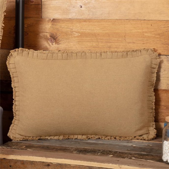 Burlap Natural Pillow Cover w/ Fringed Ruffle 14x22 Thumbnail