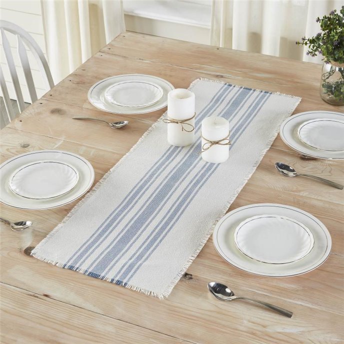 Antique White Stripe Blue Indoor/Outdoor Runner 12x36 Thumbnail