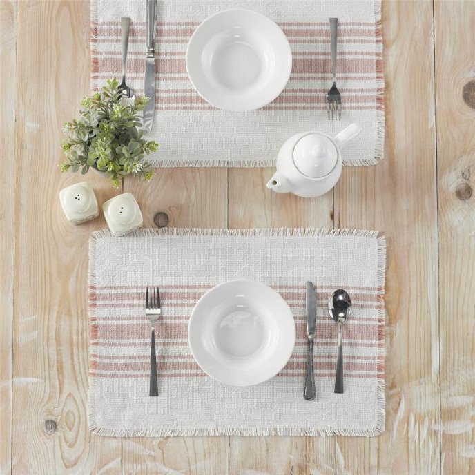 Antique White Stripe Coral Indoor/Outdoor Placemat Set of 6 13x19 Thumbnail