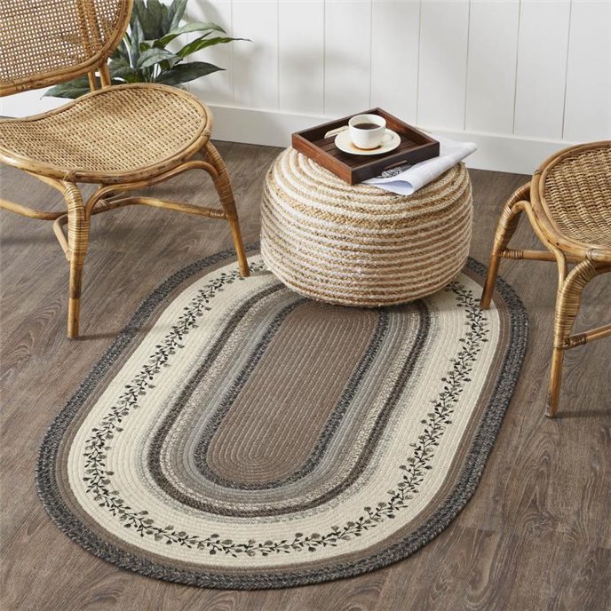 Floral Vine Jute Oval Rug w/ Pad 36x60 Thumbnail