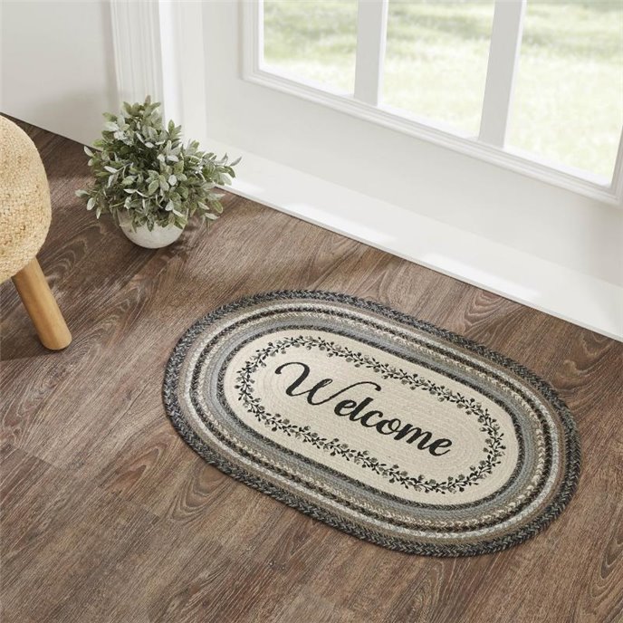 Floral Vine Jute Oval Rug Welcome w/ Pad 20x30 Thumbnail