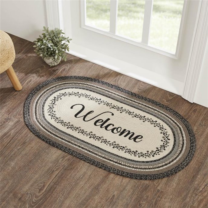 Floral Vine Jute Rug Oval Welcome w/ Pad 27x48 Thumbnail