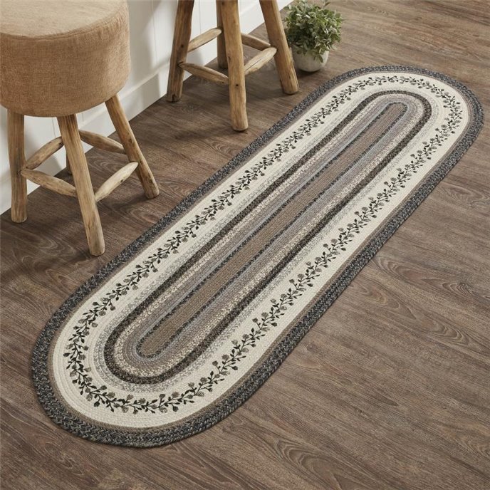 Floral Vine Jute Rug/Runner Oval w/ Pad 24x78 Thumbnail