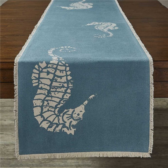 Seahorse Print Aqua Woven Table Runner 15" x 72" Thumbnail