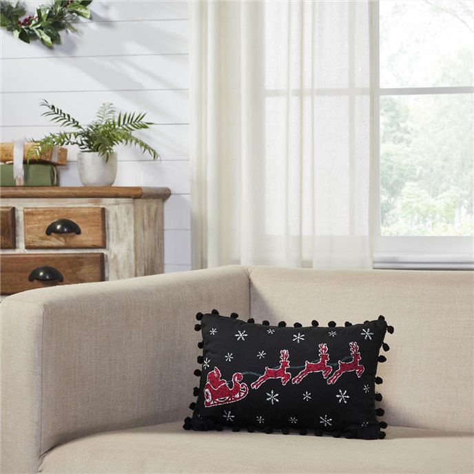 Annie Black Check Santa Sleigh Pillow 9.5x14 Thumbnail