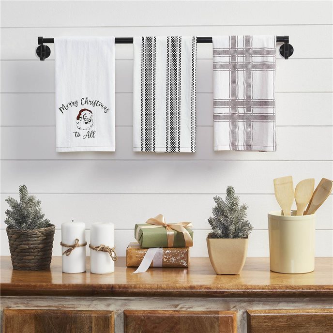 Annie Check Vintage Santa Tea Towel Set of 3 19x28 Thumbnail