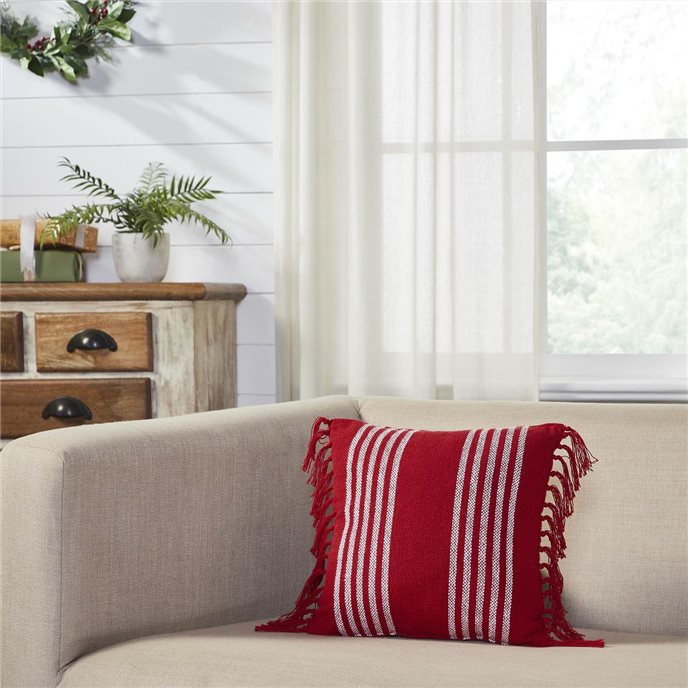 Arendal Red Stripe Pillow Fringed 12x12 Thumbnail