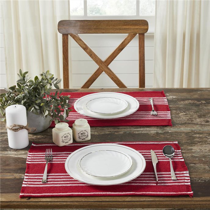 Arendal Red Stripe Placemat Set of 2 Fringed 13x19 Thumbnail