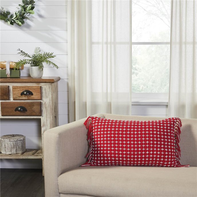 Gallen Red White Pillow Fringed 14x22 Thumbnail