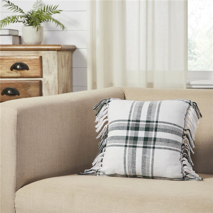 Harper Plaid Green White Pillow Fringed 12x12 Thumbnail