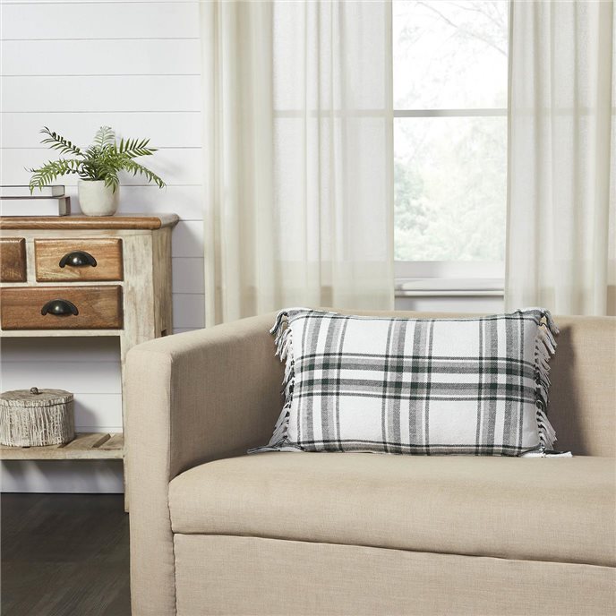 Harper Plaid Green White Pillow Fringed 14x22 Thumbnail