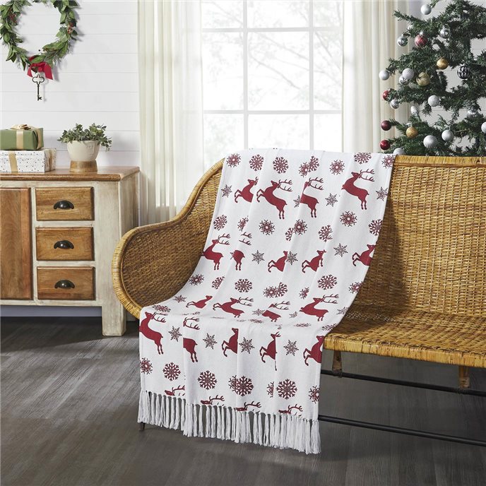 Scandia Snowflake Red White Woven Throw 50x60 Thumbnail