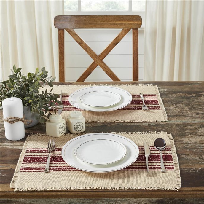 Yuletide Burlap Red Stripe Placemat Set of 6 13x19 Thumbnail