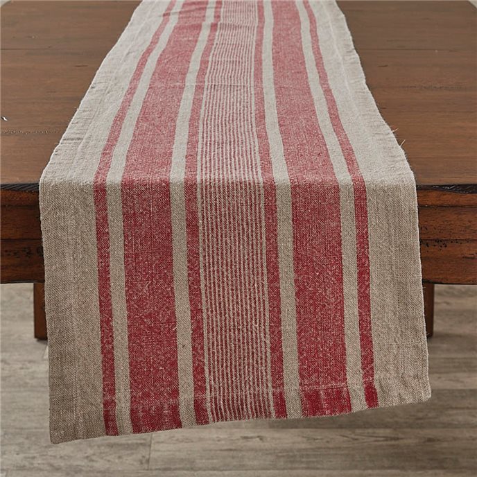 Cherry And Mocha Stripe Linen Table Runner 14X60 Thumbnail