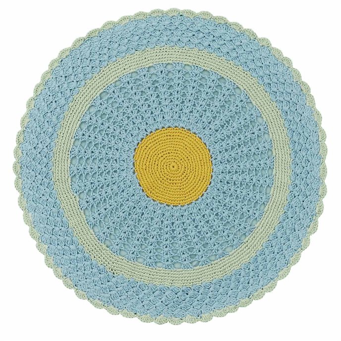 Flora Round Crochet Placemat 15" - Blue Thumbnail