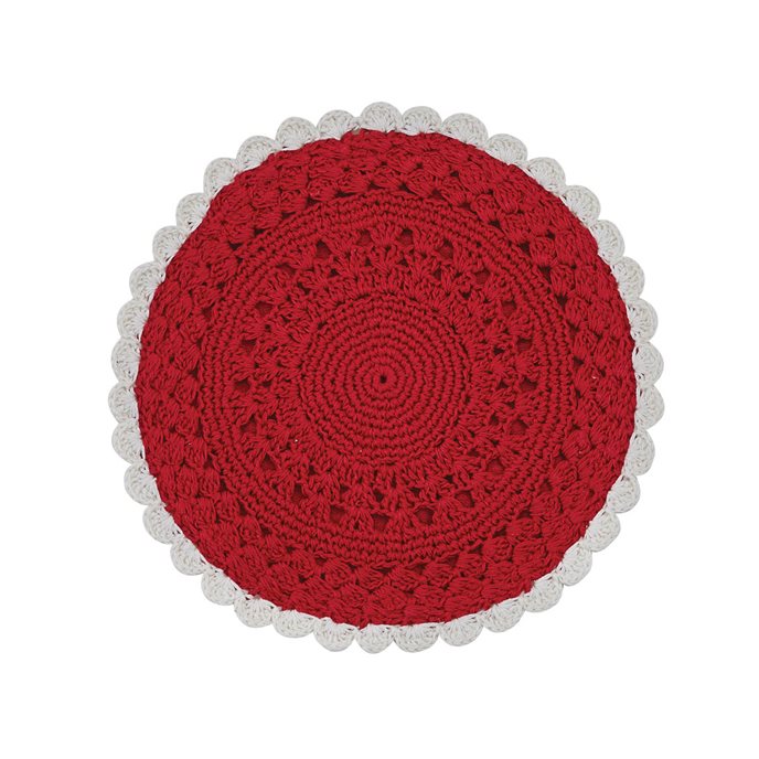 Flora Round Crochet 8" Accent Mat Red/Cream Thumbnail