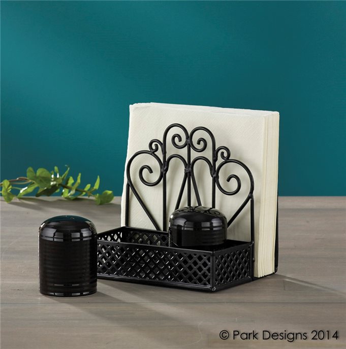 Salt and Pepper And Napkin Holder Black Thumbnail
