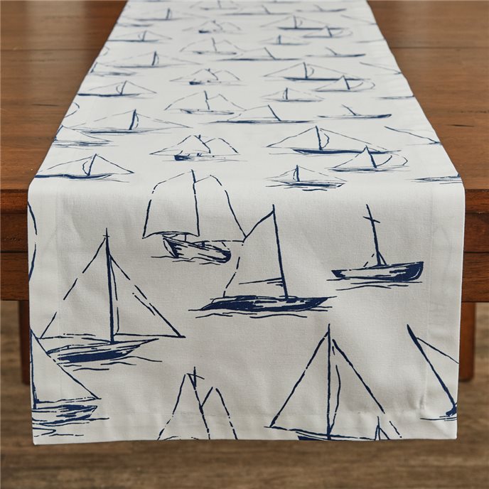 Sailboats Table Runner 13X54 - White Thumbnail