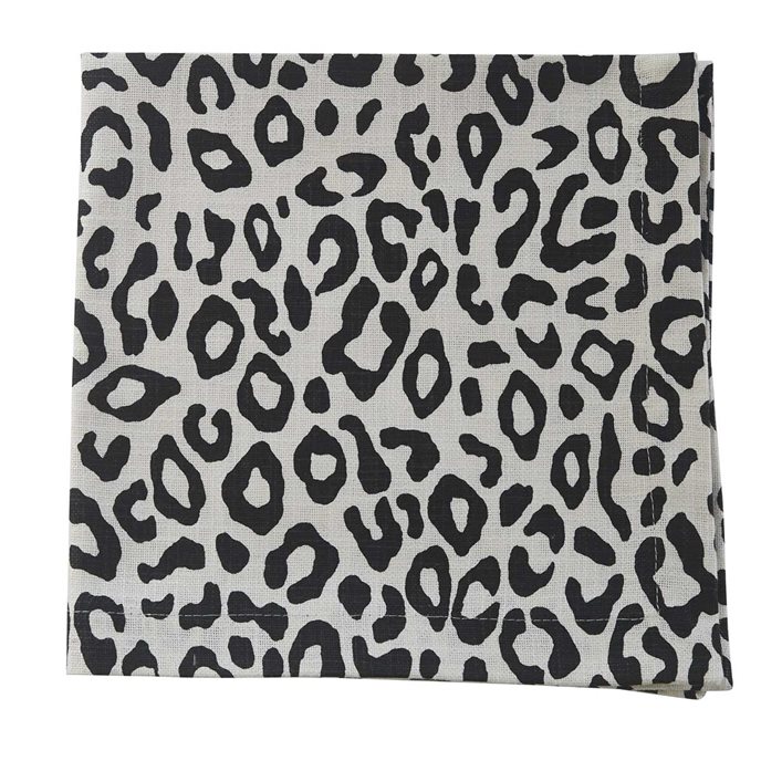 Safari Leopard Printed Napkin - Black Thumbnail