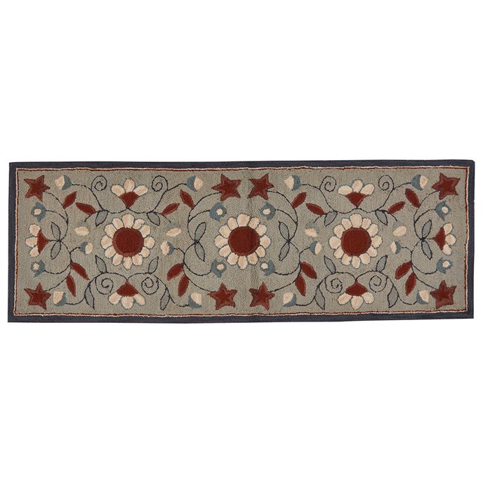 Gray Floral Hooked Rug Runner 2X6 Thumbnail