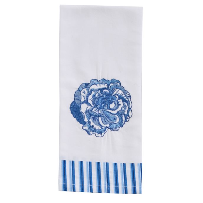 Flower Embroidered Dishtowel - Blue Thumbnail