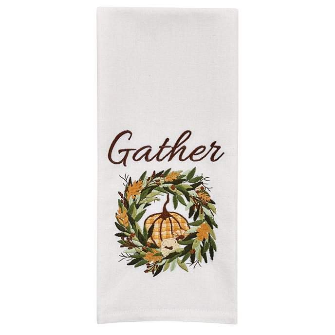 Wreath With Pumpkin Printed Dishtowel Thumbnail