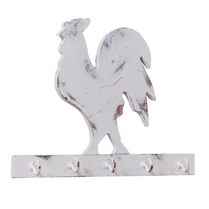 Rooster Wood Key Hook Distressed Cream Thumbnail