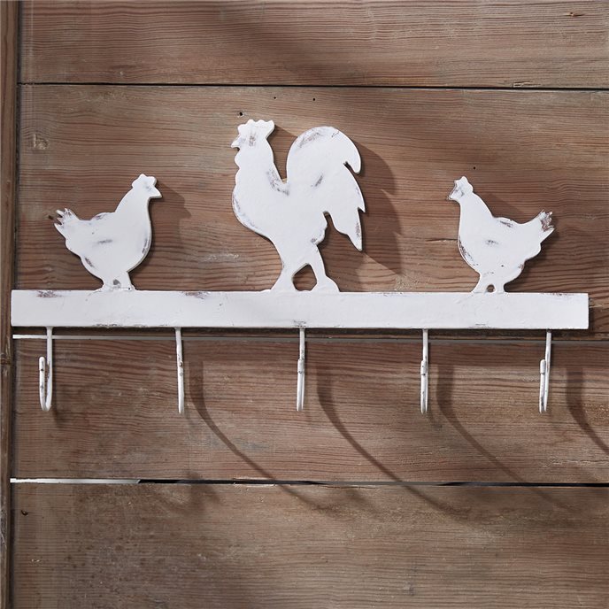 Rooster Wood 5 Arm Hook Distressed Cream Thumbnail