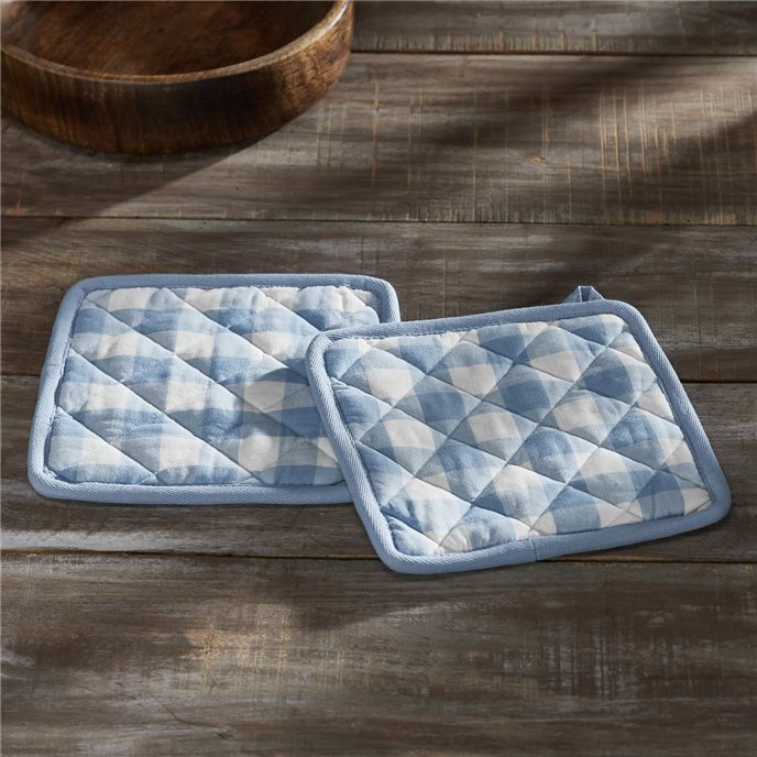 Annie Buffalo Check Blue Pot Holder Set of 2 8x8 Thumbnail