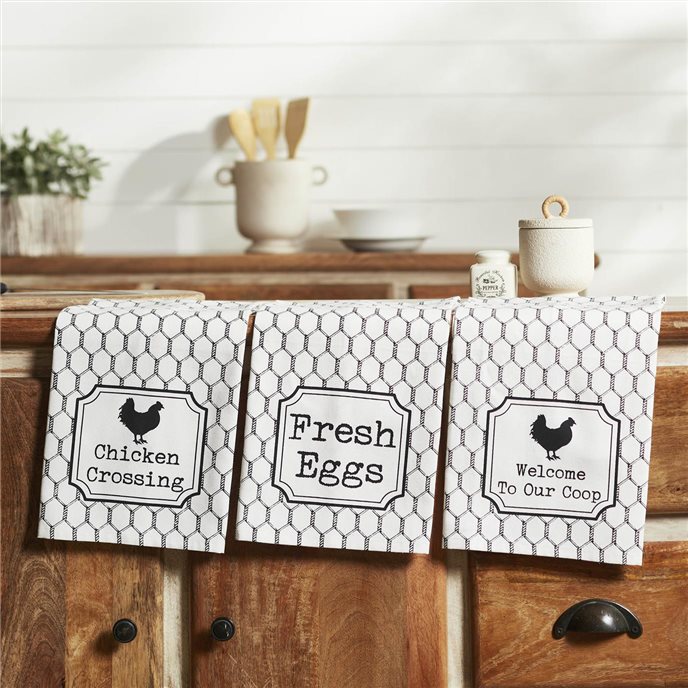 Down Home Chicken Crossing Tea Towel Set of 3 19x28 Thumbnail