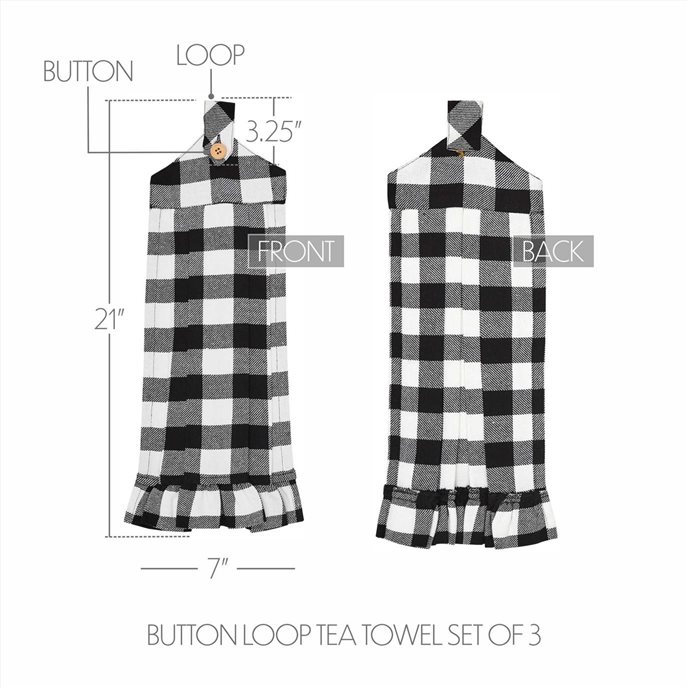 Annie Buffalo Check Black Button Loop Tea Towel Set of 3 Thumbnail