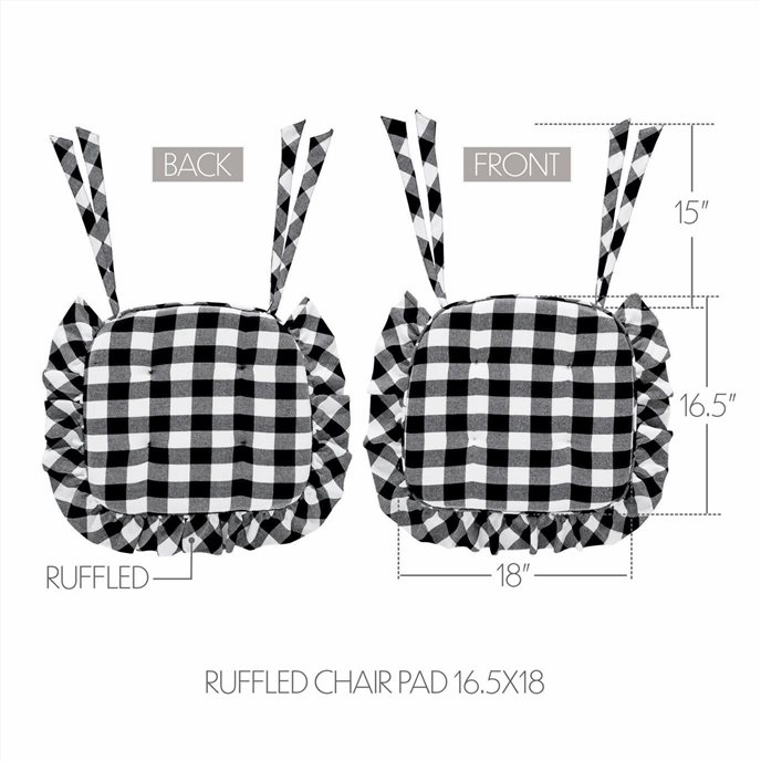 Annie Buffalo Check Black Ruffled Chair Pad 16.5x18 Thumbnail