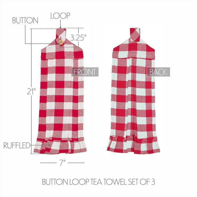 Annie Buffalo Check Red Button Loop Tea Towel Set of 3 Thumbnail