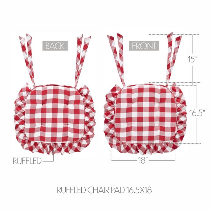 Annie Buffalo Check Red Ruffled Chair Pad 16.5x18 Thumbnail