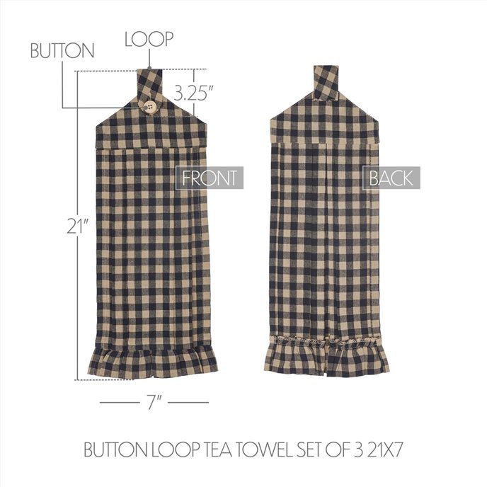 Black Check Button Loop Tea Towel Set of 3 Thumbnail