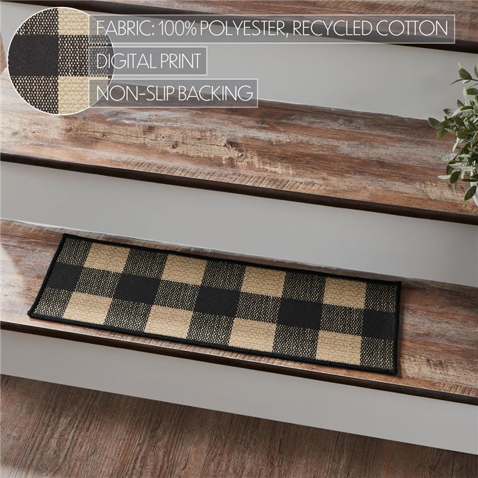 Black Check Polyester Stair Tread Rect Latex 8.5x27 Thumbnail