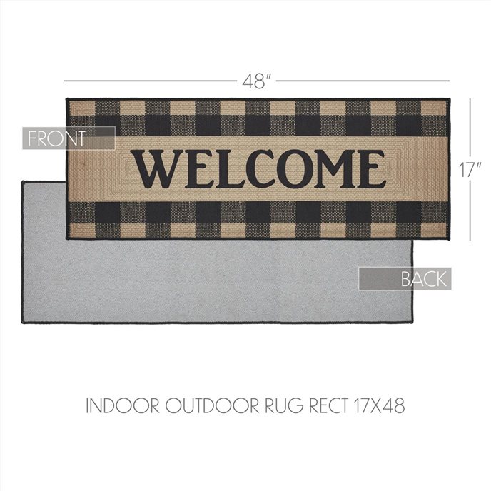 Black Check Welcome Polyester Rug Rect 17x48 Thumbnail