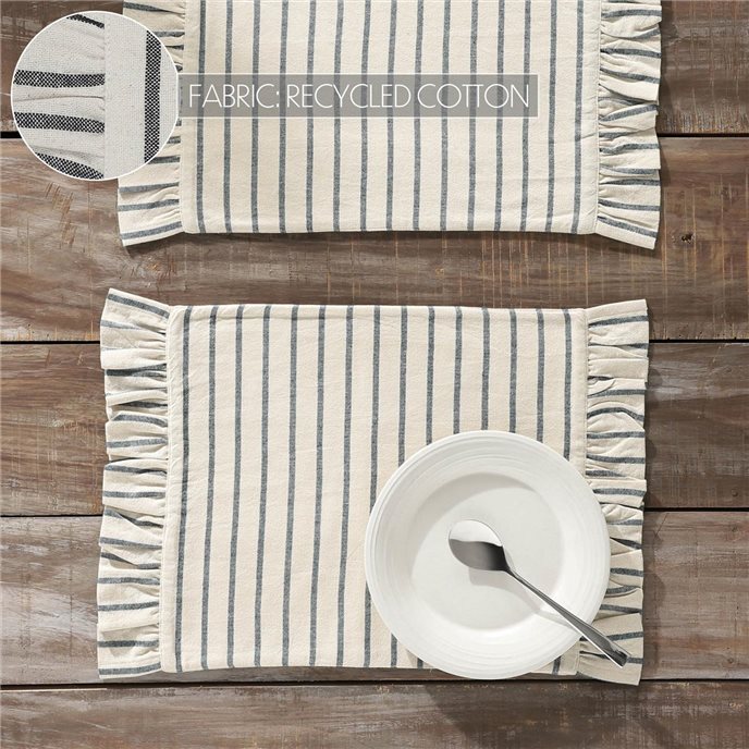 Kaila Ticking Stripe Ruffled Placemat Set of 2 13x19 Thumbnail